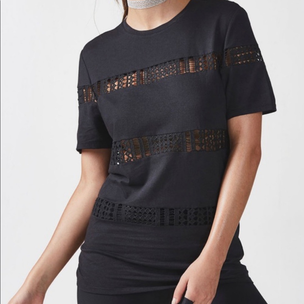 Fabletics Zarina Black Crochet Cut Out T-Shirt